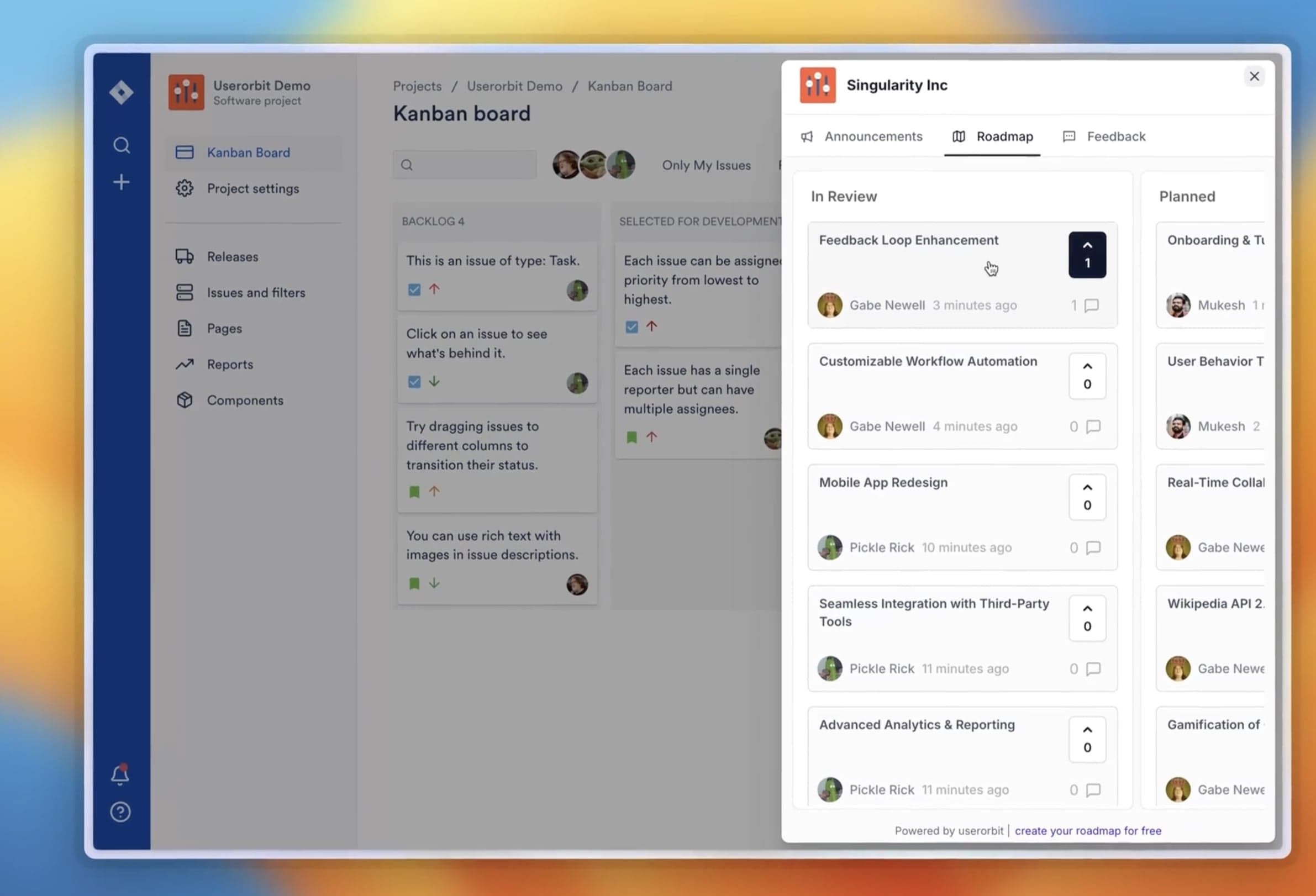 Portal interface showing customer feedback and emoji reactions