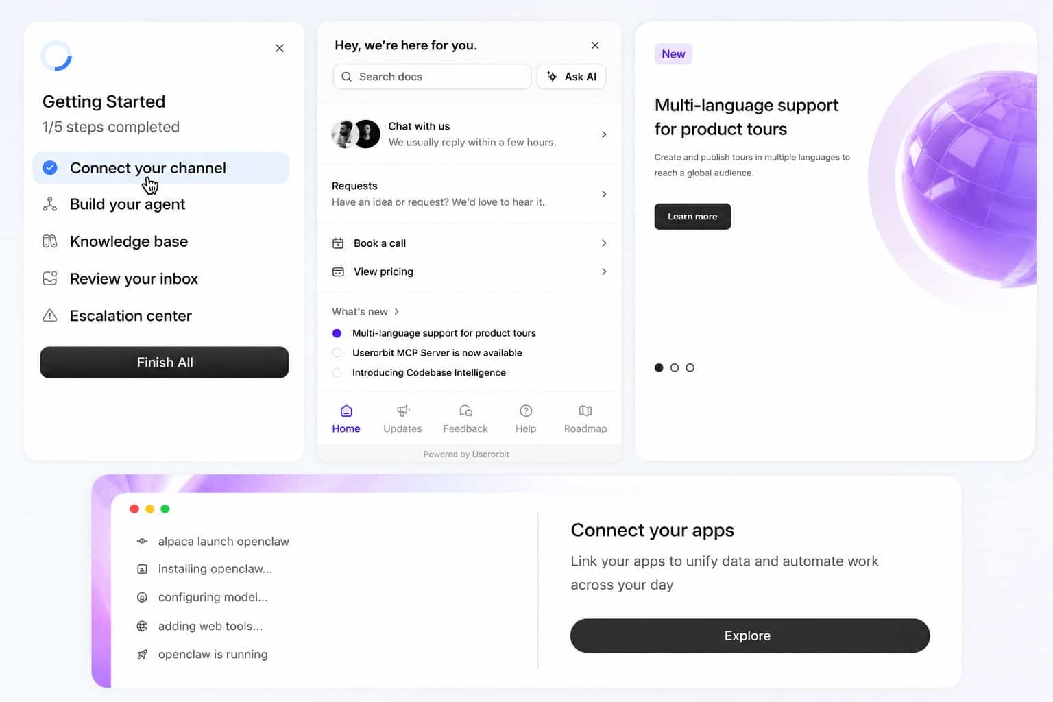 Illustration of onboarding guides, checklists, and product tours