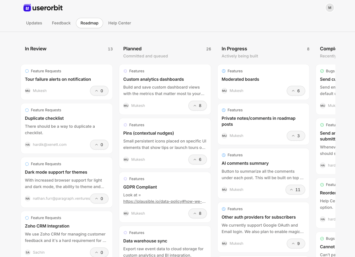 Customer-facing roadmap board