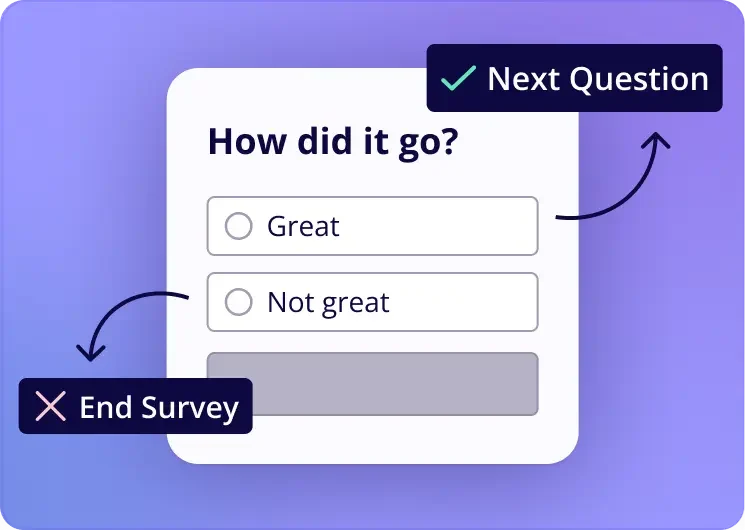 Userpilot bespoke survey with branching to the next question or survey ending