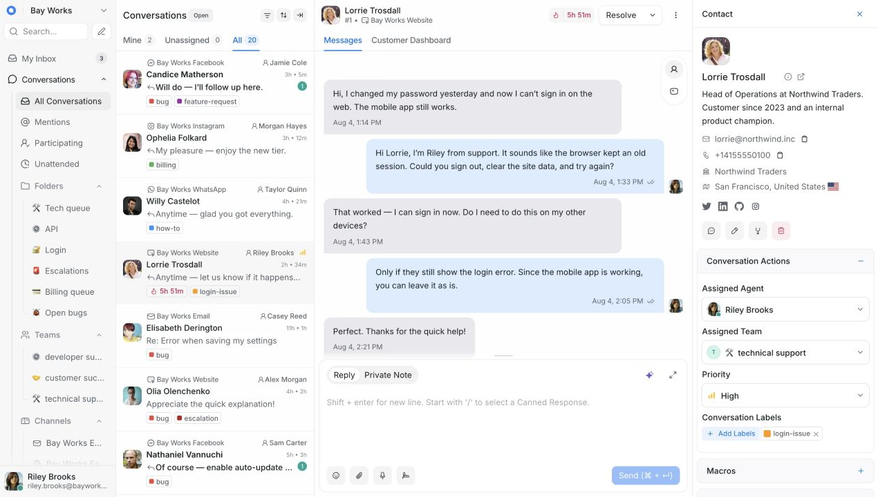 Chatwoot omnichannel customer support inbox