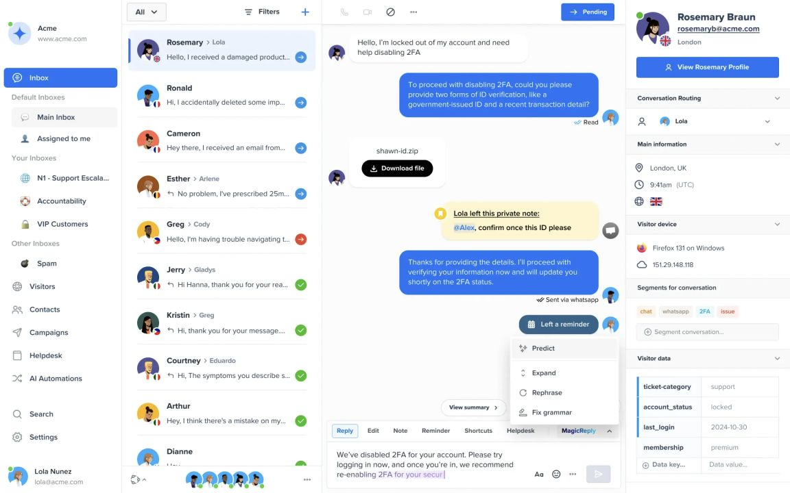 Crisp shared inbox for customer conversations