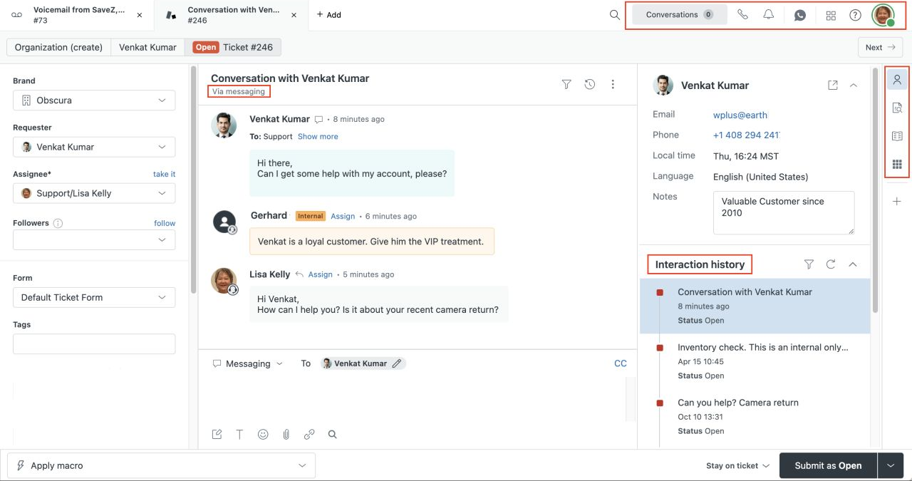 Zendesk agent workspace for customer service