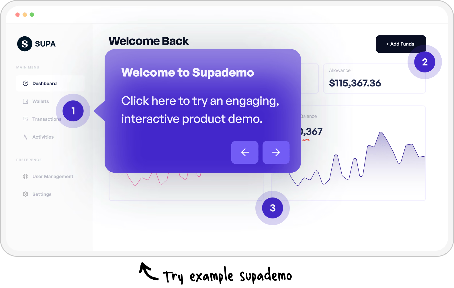 Supademo interactive walkthrough with hotspots and callout
