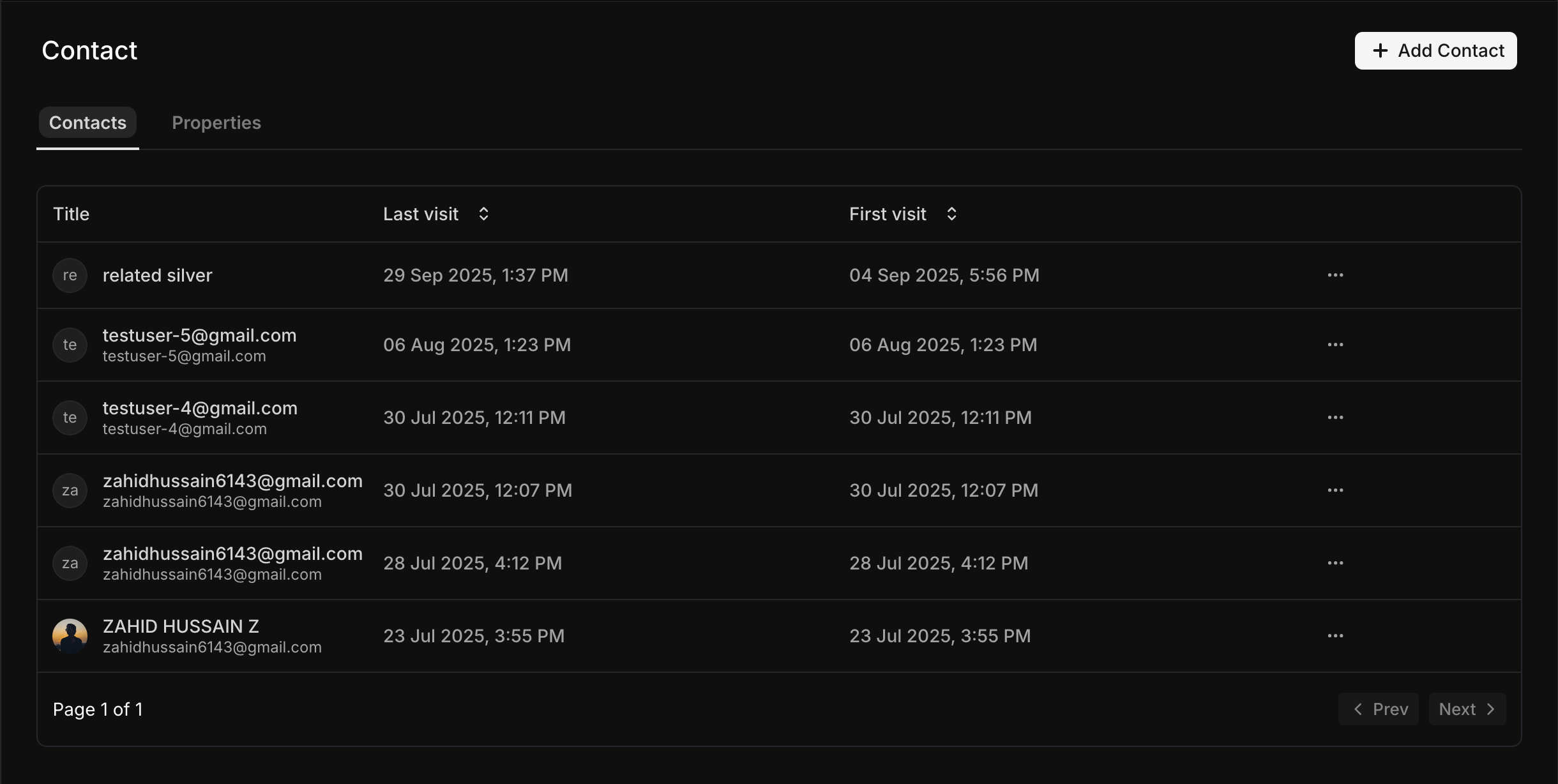 Contacts Page