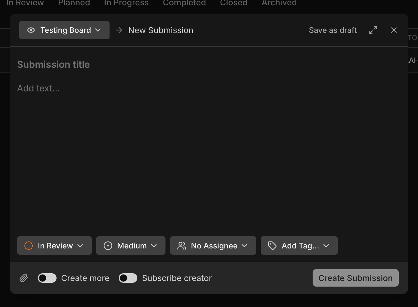 Feeback Creating Modal