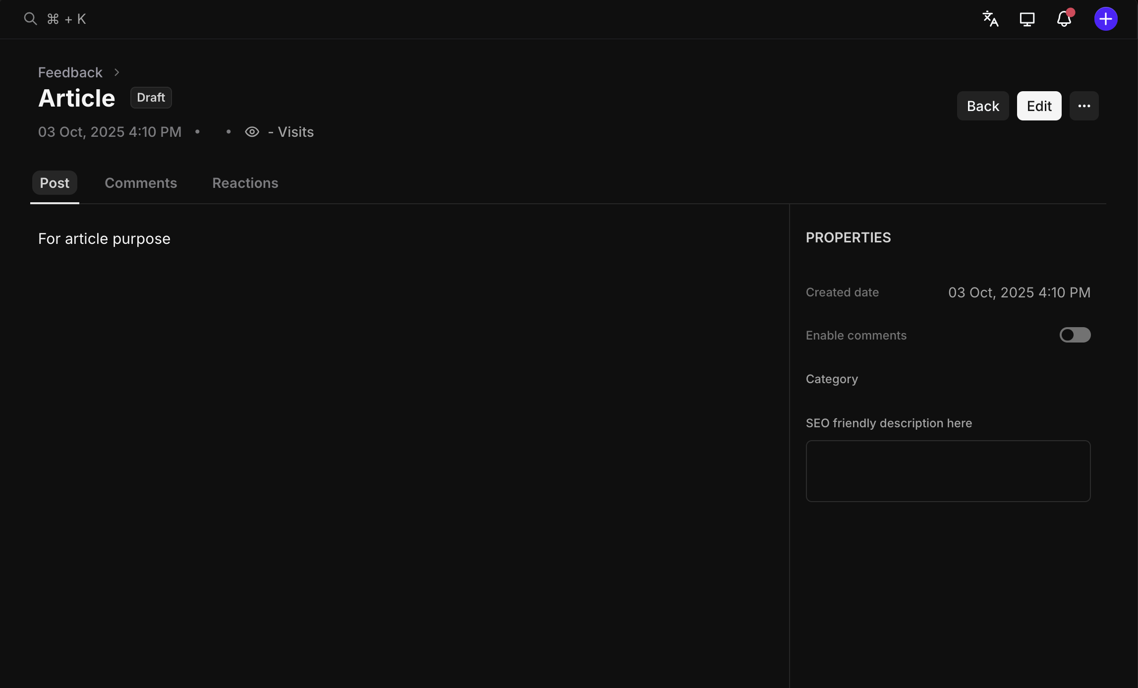 Feedback Details Pages