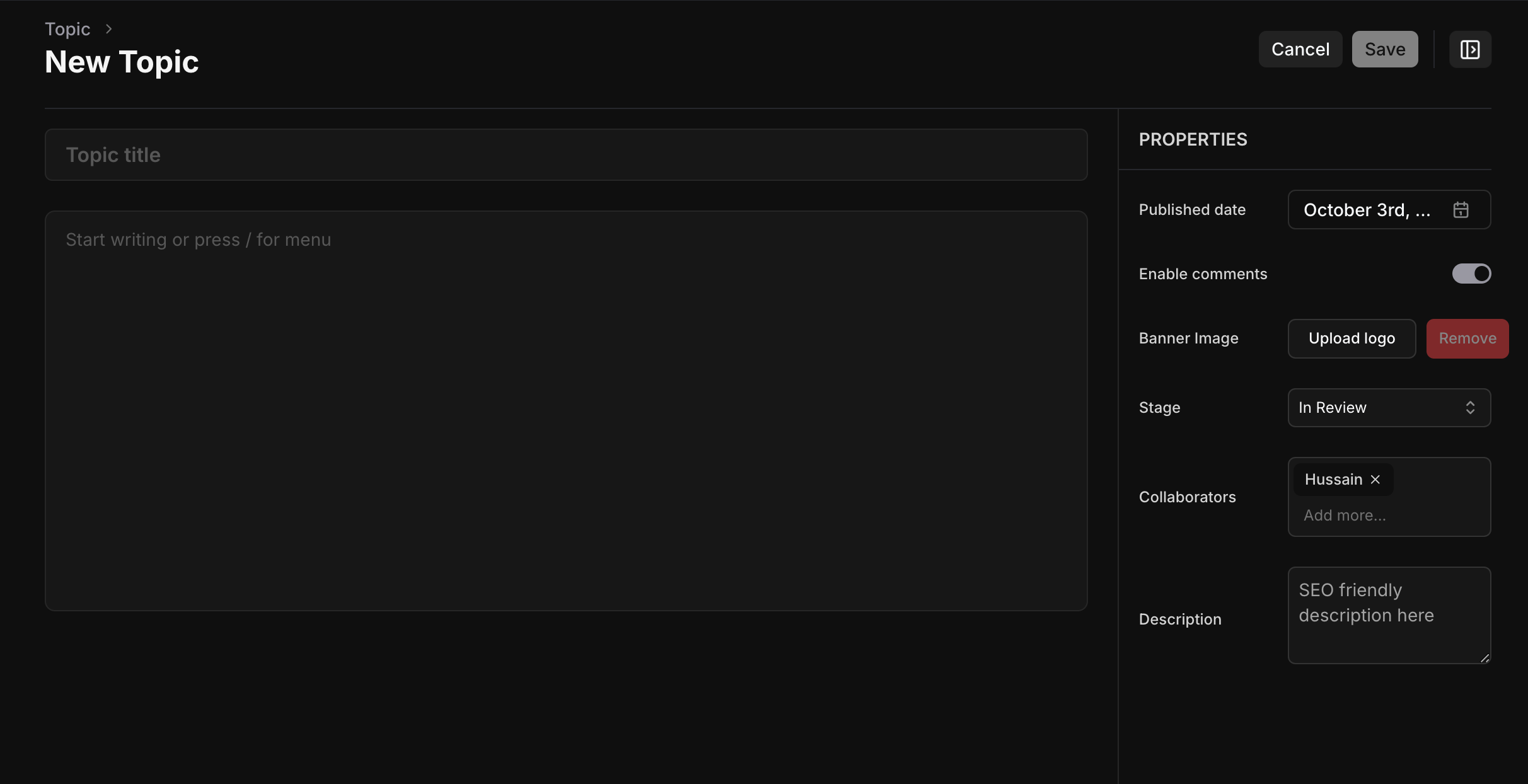 Roadmap Creation page