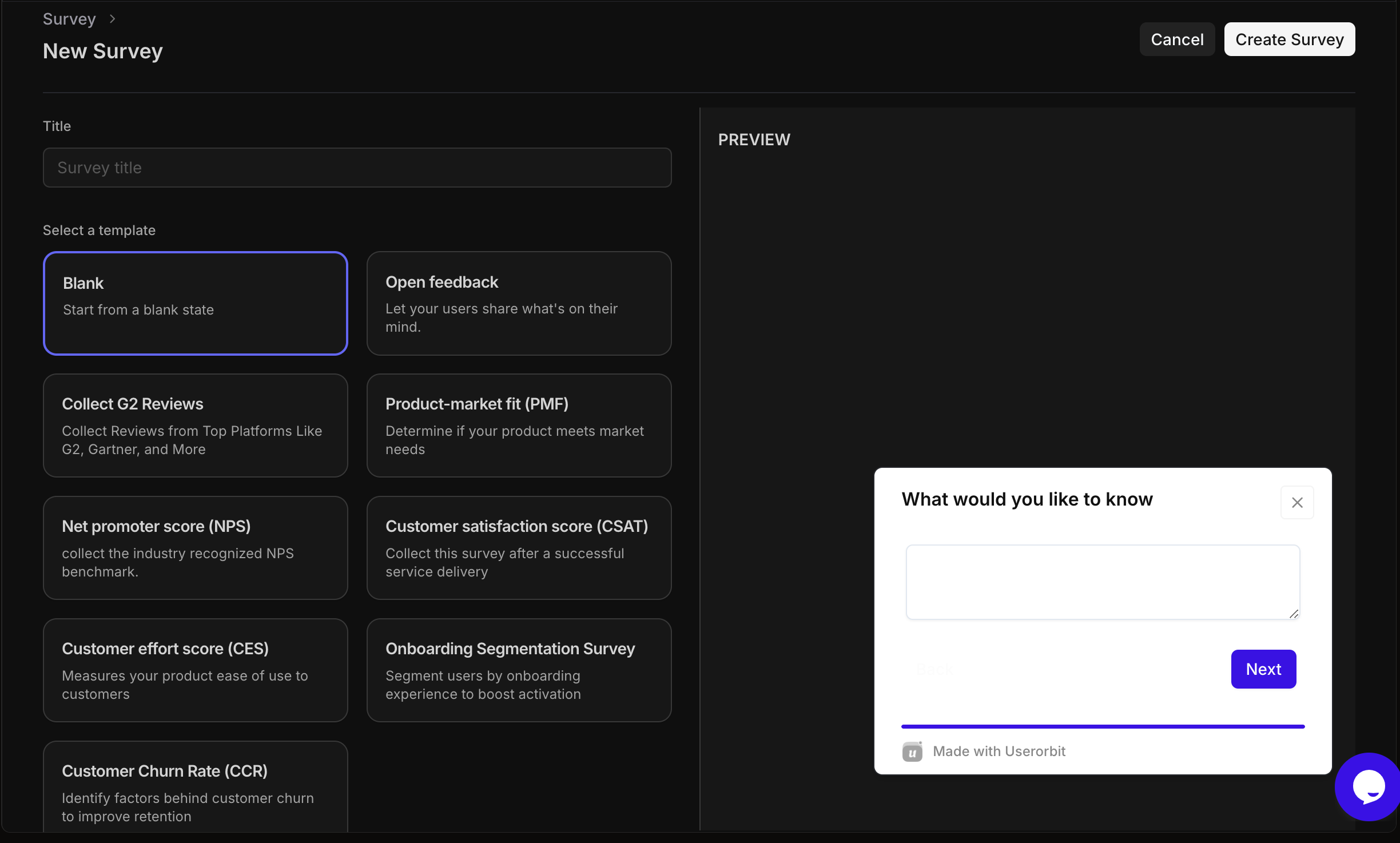 Survey Creation Page