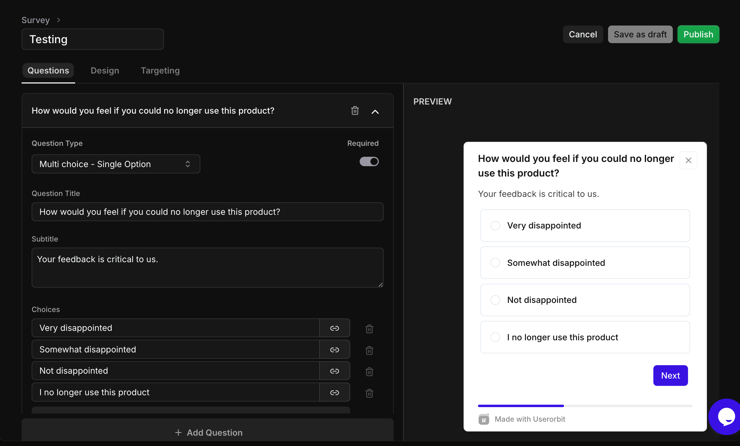 Survey Edit Page