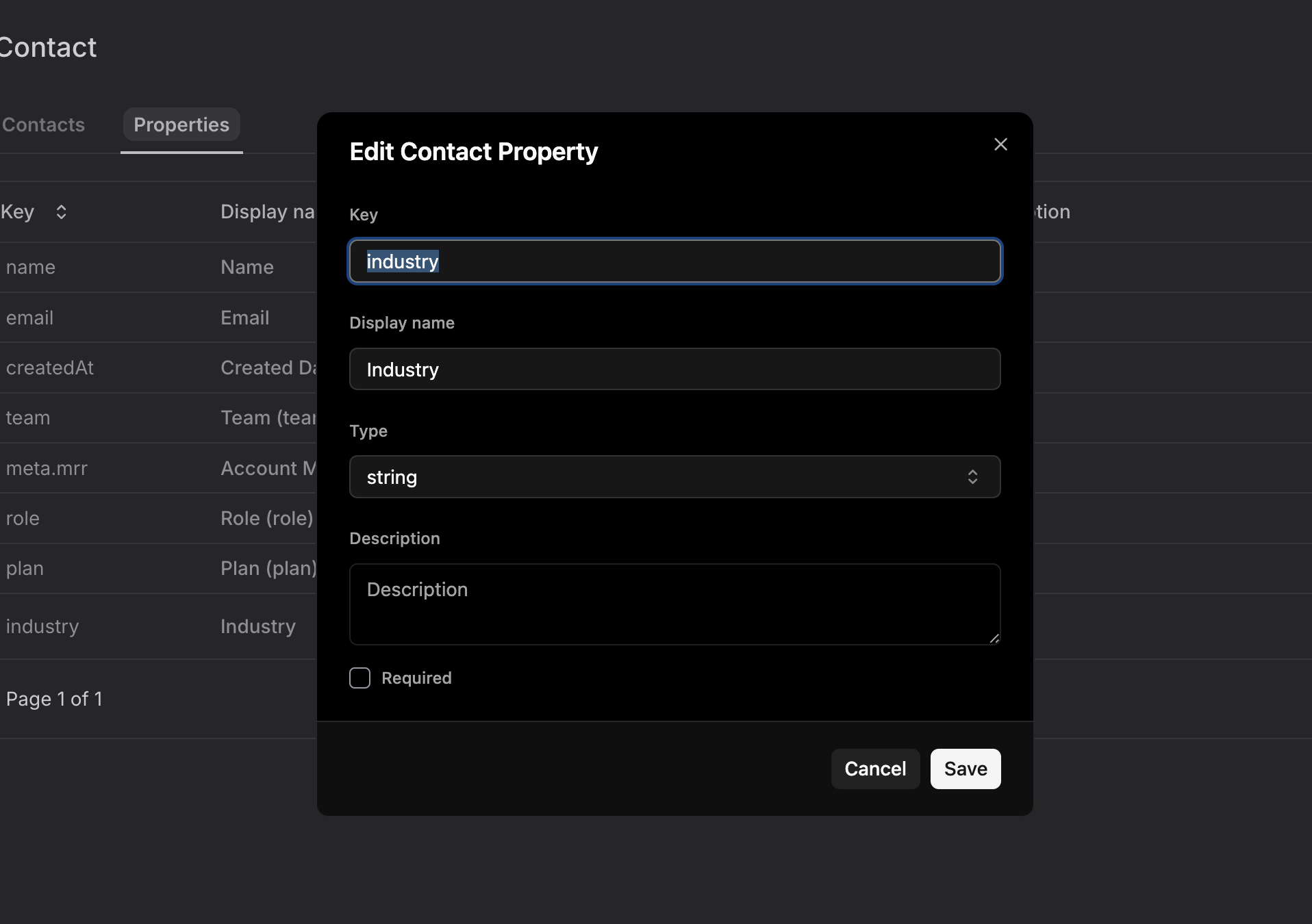 Contact Properties Interface