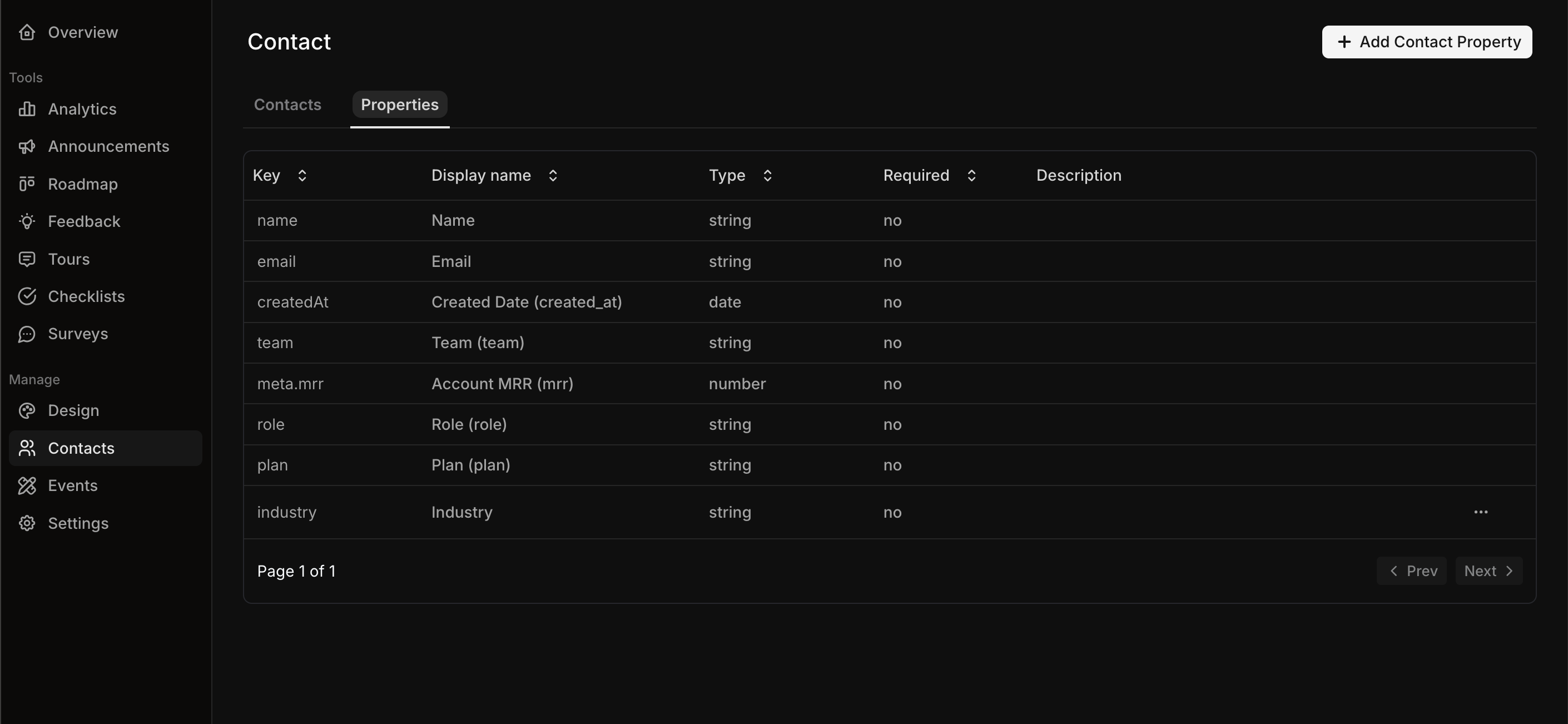 Contact Properties Interface